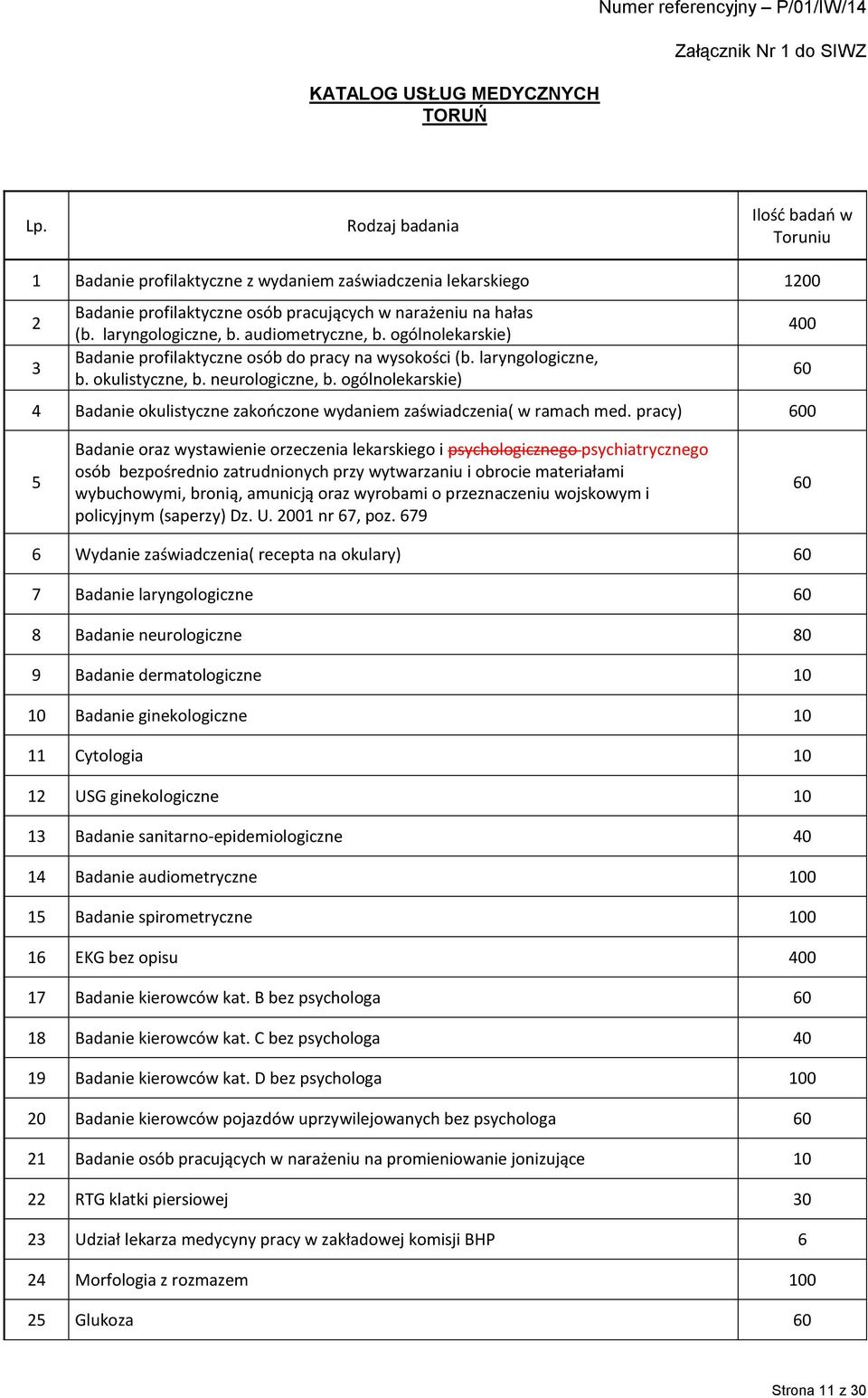 audiometryczne, b. ogólnolekarskie) Badanie profilaktyczne osób do pracy na wysokości (b. laryngologiczne, b. okulistyczne, b. neurologiczne, b.