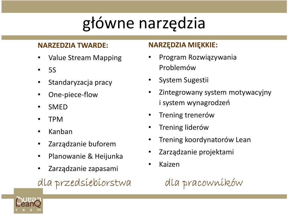 Rozwiązywania Problemów System Sugestii Zintegrowany system motywacyjny i system wynagrodzeń Trening trenerów