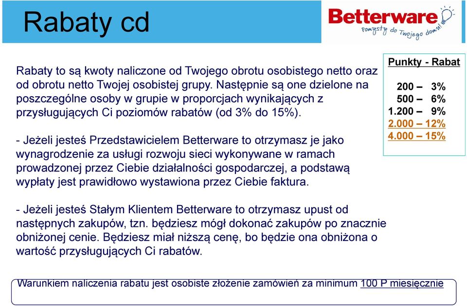 -Jeżeli jesteś Przedstawicielem Betterware to otrzymasz je jako wynagrodzenie za usługi rozwoju sieci wykonywane w ramach prowadzonej przez Ciebie działalności gospodarczej, a podstawą wypłaty jest