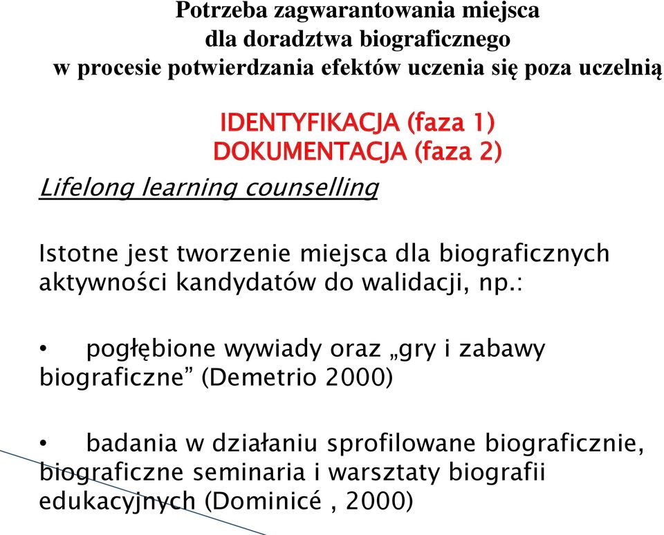 biograficznych aktywności kandydatów do walidacji, np.