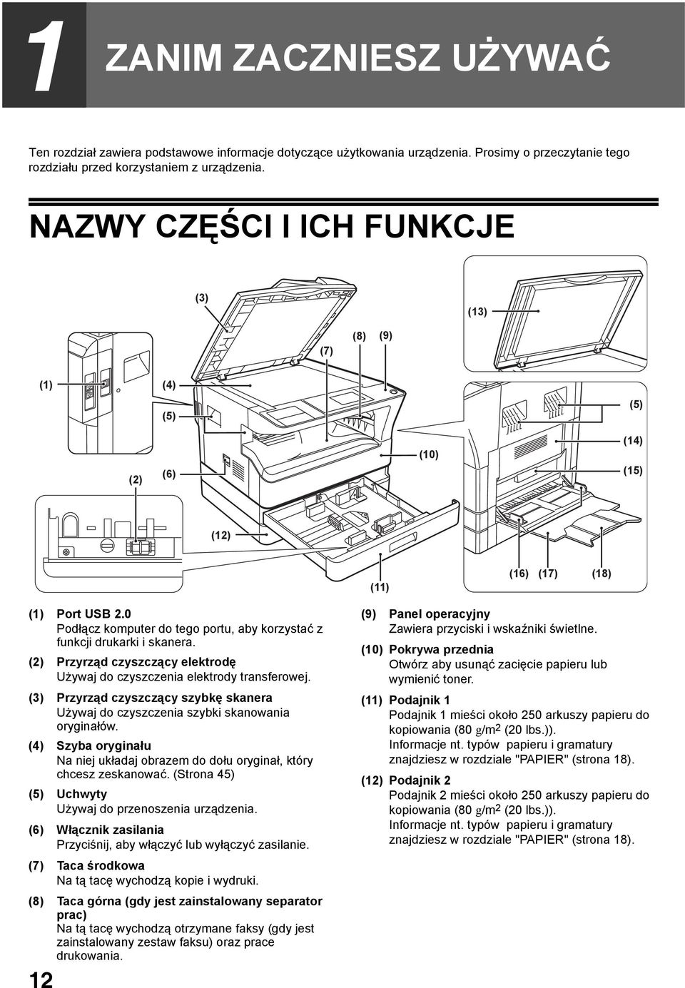 () Przyrząd czyszczący elektrodę Używaj do czyszczenia elektrody transferowej. () Przyrząd czyszczący szybkę skanera Używaj do czyszczenia szybki skanowania oryginałów.