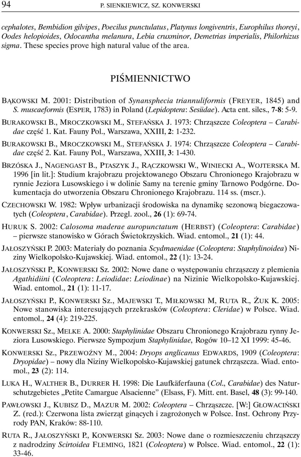 sigma. These species prove high natural value of the area. PIŚMIENNICTWO BĄKOWSKI M. 2001: Distribution of Synansphecia triannuliformis (FREYER, 1845) and S.