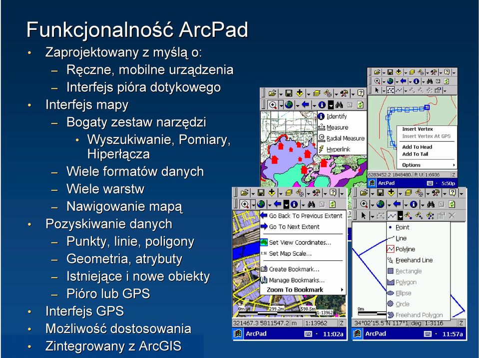 formatów w danych Wiele warstw Nawigowanie mapą Pozyskiwanie danych Punkty, linie, poligony