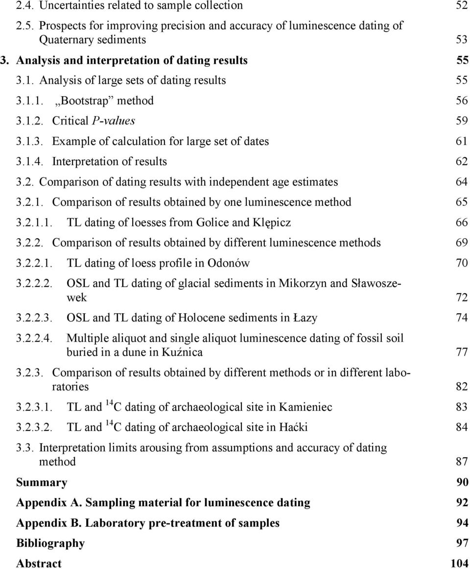 1.4. Interpretation of results 62 3.2. Comparison of dating results with independent age estimates 64 3.2.1. Comparison of results obtained by one luminescence method 65 3.2.1.1. TL dating of loesses from Golice and Klępicz 66 3.