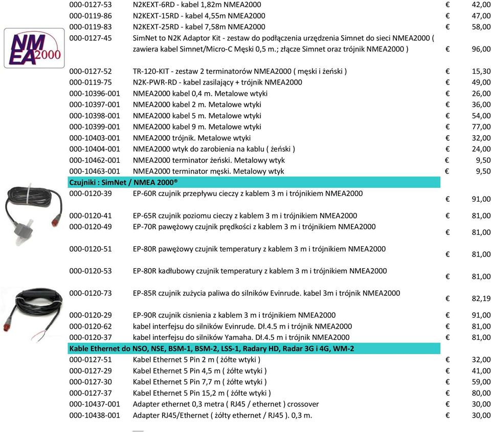 ; złącze Simnet oraz trójnik NMEA2000 ) 96,00 000-0127-52 TR-120-KIT - zestaw 2 terminatorów NMEA2000 ( męski i żeński ) 15,30 000-0119-75 N2K-PWR-RD - kabel zasilający + trójnik NMEA2000 49,00