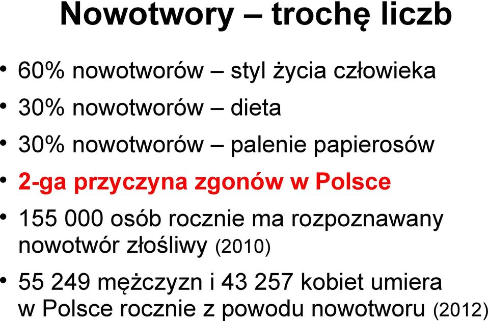 zgonów w Polsce 155 000 osób rocznie ma rozpoznawany nowotwór złośliwy