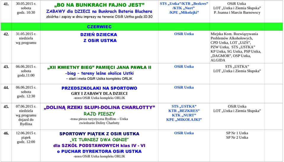 Rozwiązywania Problemów Alkoholowych, CPD Ustka, LOT UiZS, PZW Ustka, KP Ustka, SG Ustka, PSP Ustka, DAGMOR, OSP Ustka, ALGIDA 43. 06.06.2015 r.