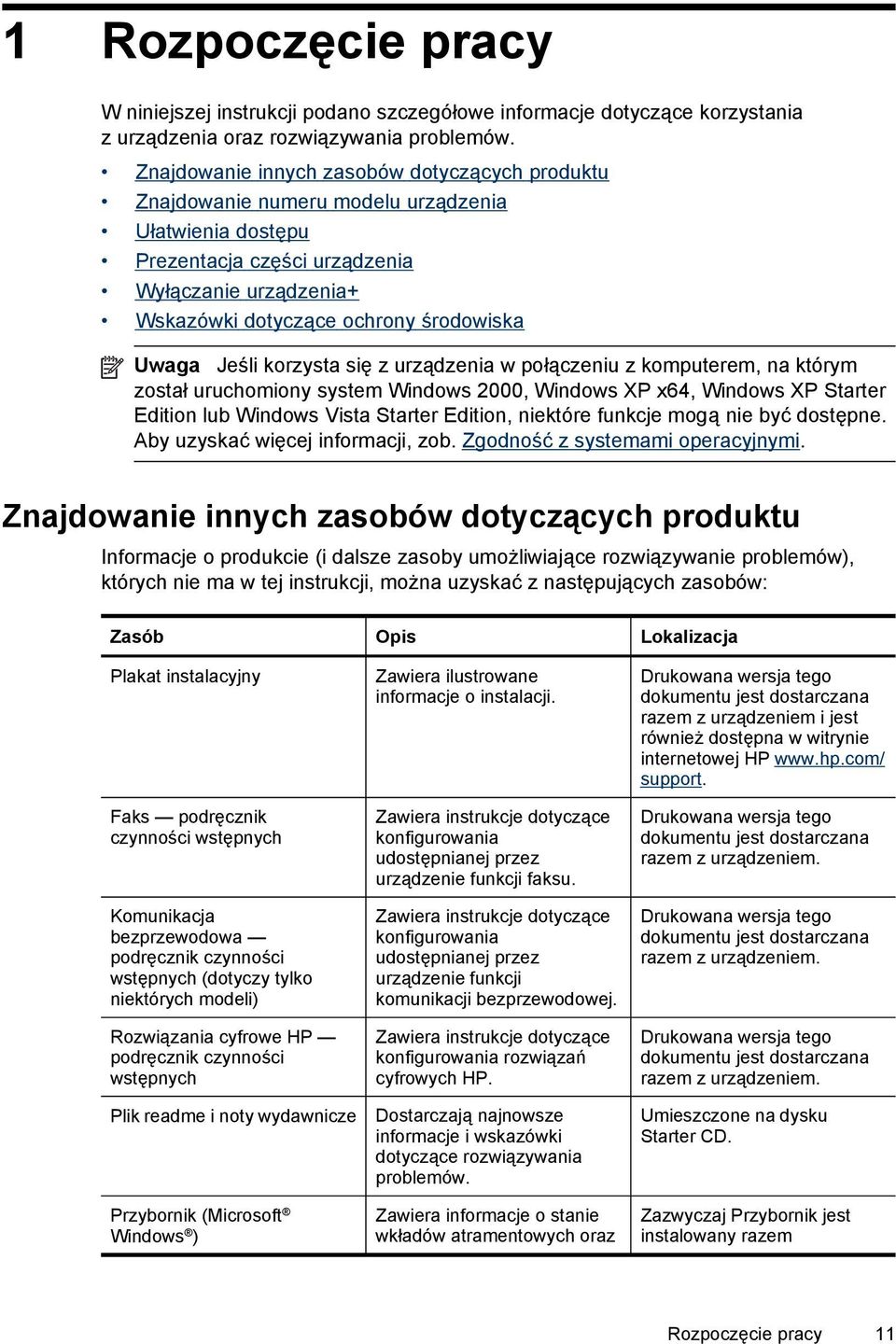 Uwaga Jeśli korzysta się z urządzenia w połączeniu z komputerem, na którym został uruchomiony system Windows 2000, Windows XP x64, Windows XP Starter Edition lub Windows Vista Starter Edition,