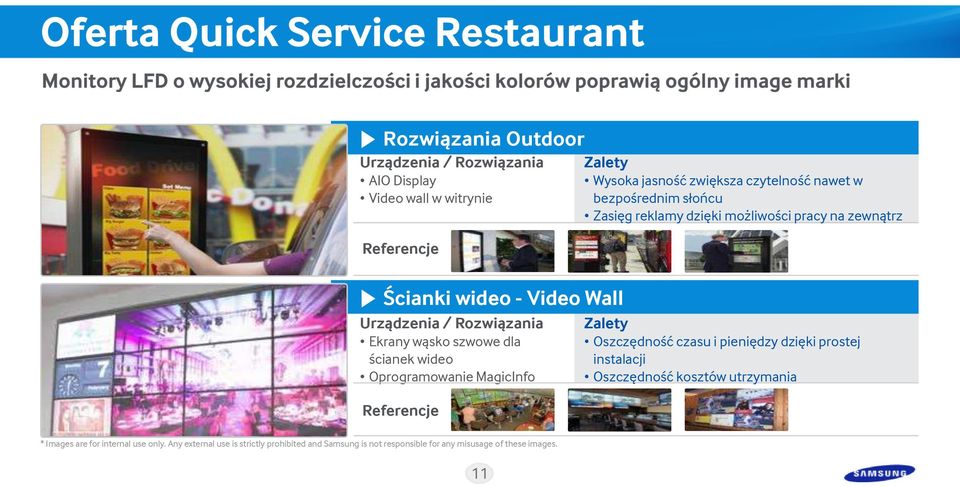 dla ścianek wideo Oprogramowanie MagicInfo Referencje Zalety Oszczędność czasu i pieniędzy dzięki prostej instalacji Oszczędność kosztów