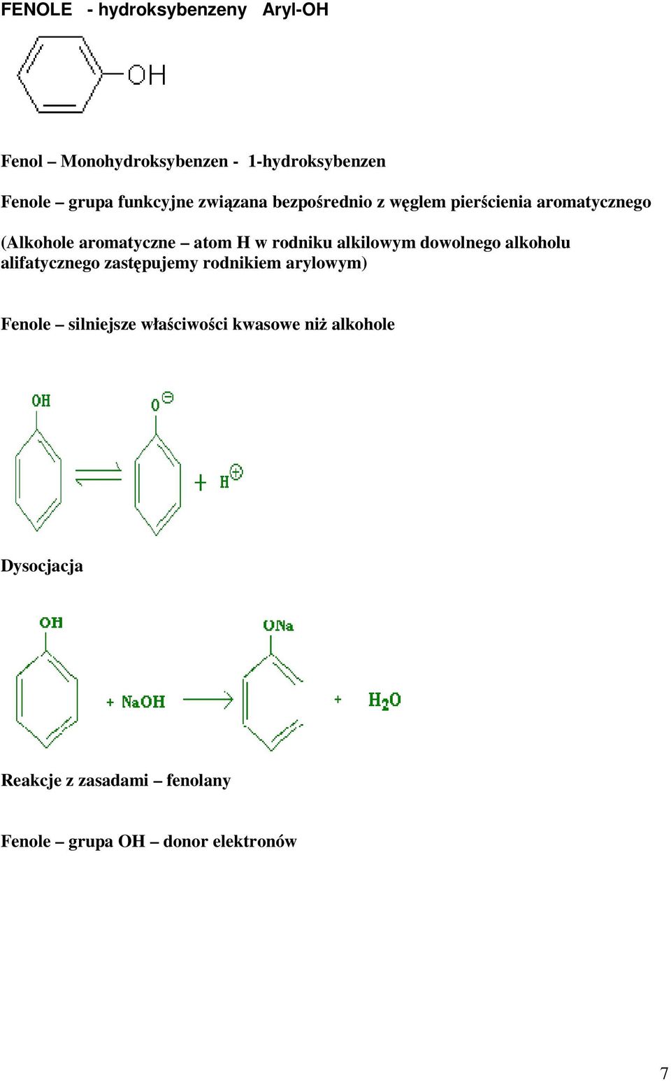 rodniku alkilowym dowolnego alkoholu alifatycznego zastpujemy rodnikiem arylowym) Fenole