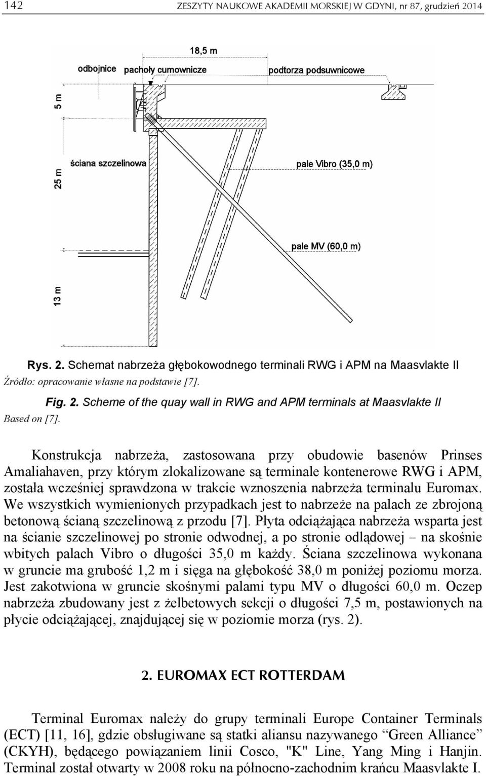 terminalu Euromax. We wszystkich wymienionych przypadkach jest to nabrzeże na palach ze zbrojoną betonową ścianą szczelinową z przodu [7].