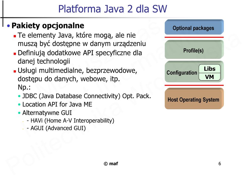 webowe, itp. Np.: JDBC (Java Database Connectivity) Opt. Pack.