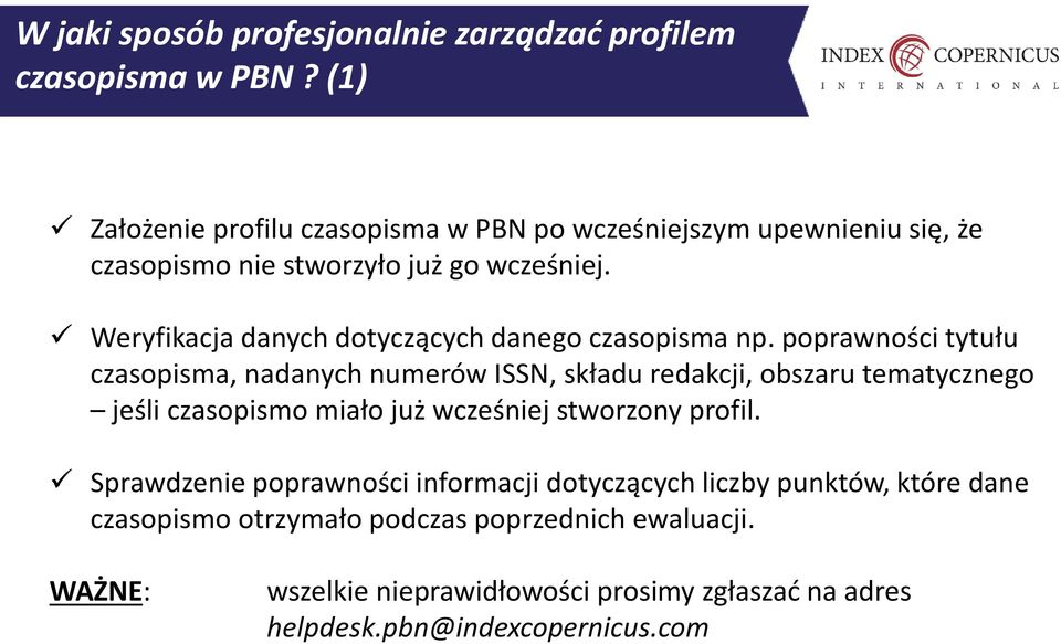 Weryfikacja danych dotyczących danego czasopisma np.