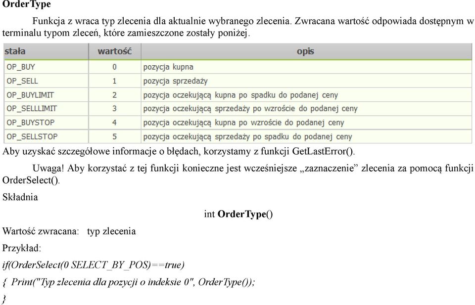 Aby uzyskać szczegółowe informacje o błędach, korzystamy z funkcji GetLastError(). Uwaga!