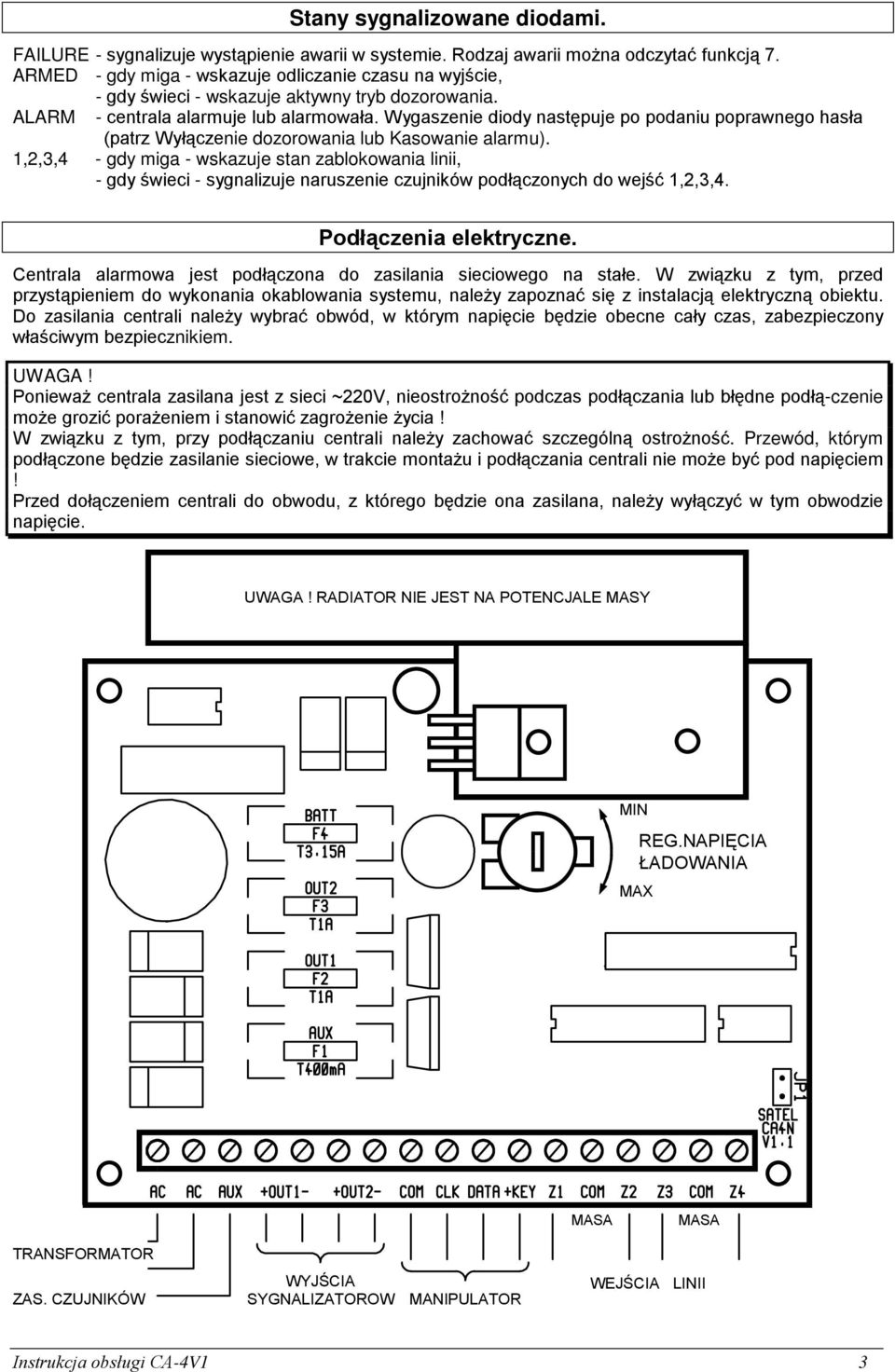 Wygaszenie diody następuje po podaniu poprawnego hasła (patrz Wyłączenie dozorowania lub Kasowanie alarmu).