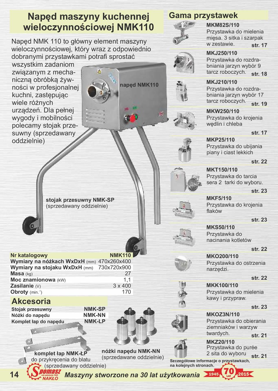Dla pełnej wygody i mobilności polecamy stojak przesuwny (sprzedawany oddzielnie) stojak przesuwny NMK-SP (sprzedawany oddzielnie) NMK110 Wymiary na nóżkach WxDxH (mm) 470x260x400 Wymiary na stojaku