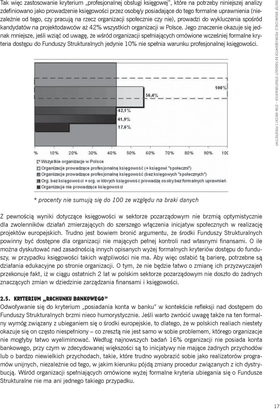 Jego znaczenie okazuje się jednak mniejsze, jeśli wziąć od uwagę, że wśród organizacji spełniających omówione wcześniej formalne kryteria dostępu do Funduszy Strukturalnych jedynie 10% nie spełnia