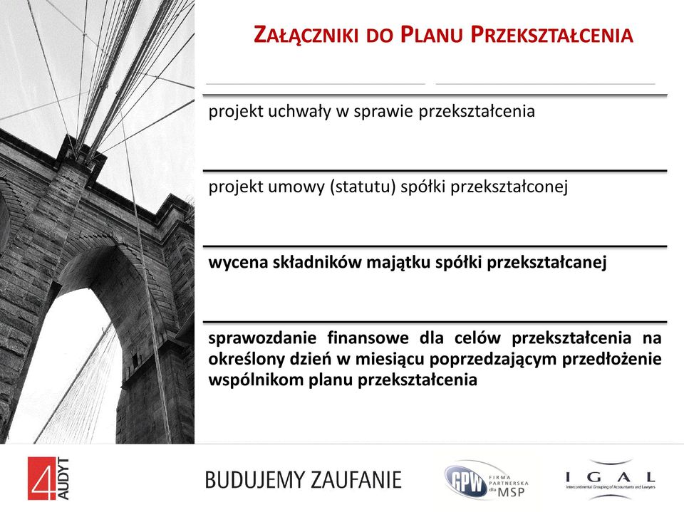 przekształcanej sprawozdanie finansowe dla celów przekształcenia na określony dzień w