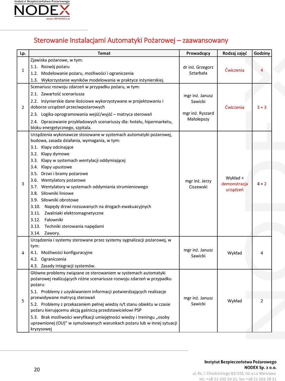 2. Inżynierskie dane ilościowe wykorzystywane w projektowaniu i doborze urządzeń przeciwpożarowych 2.3. Logika oprogramowania wejść/wyjść matryca sterowań 2.4.