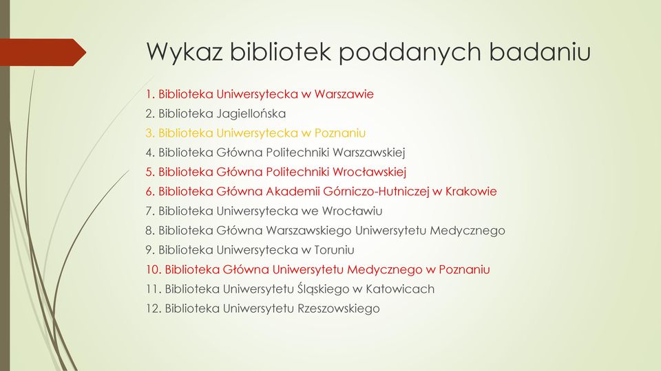 Biblioteka Główna Akademii Górniczo-Hutniczej w Krakowie 7. Biblioteka Uniwersytecka we Wrocławiu 8.