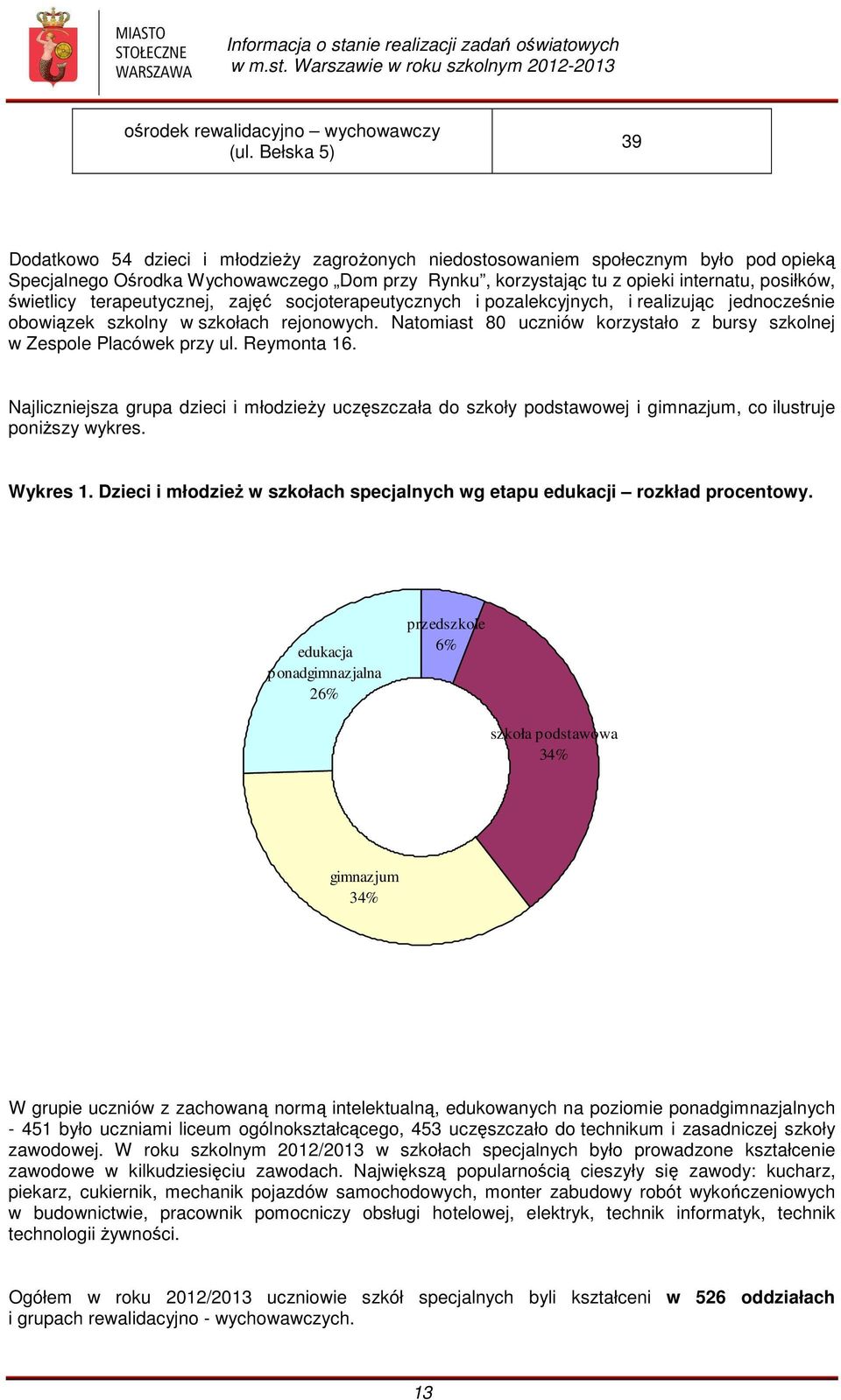 świetlicy terapeutycznej, zajęć socjoterapeutycznych i pozalekcyjnych, i realizując jednocześnie obowiązek szkolny w szkołach rejonowych.