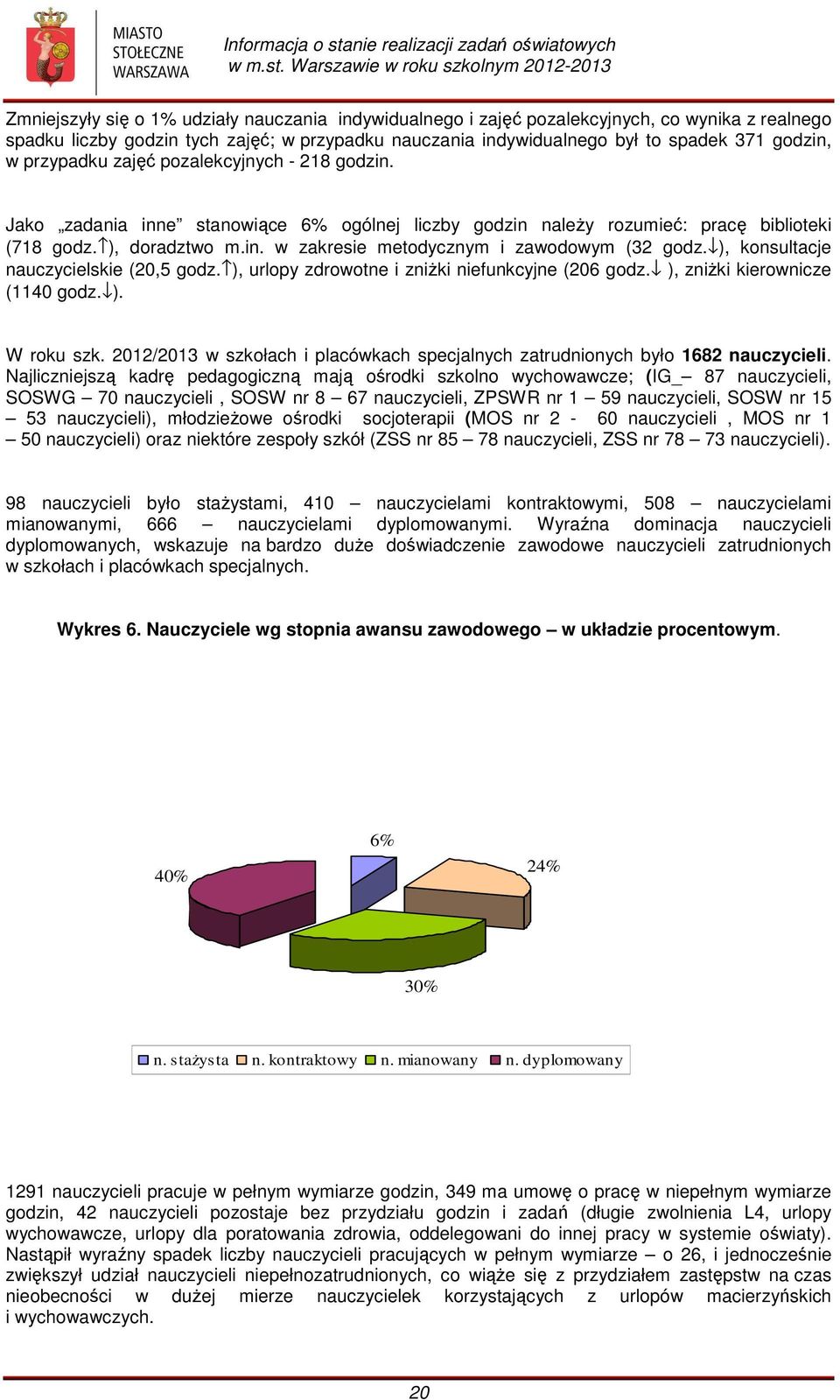 ), konsultacje nauczycielskie (20,5 godz. ), urlopy zdrowotne i zniżki niefunkcyjne (206 godz. ), zniżki kierownicze (1140 godz. ). W roku szk.