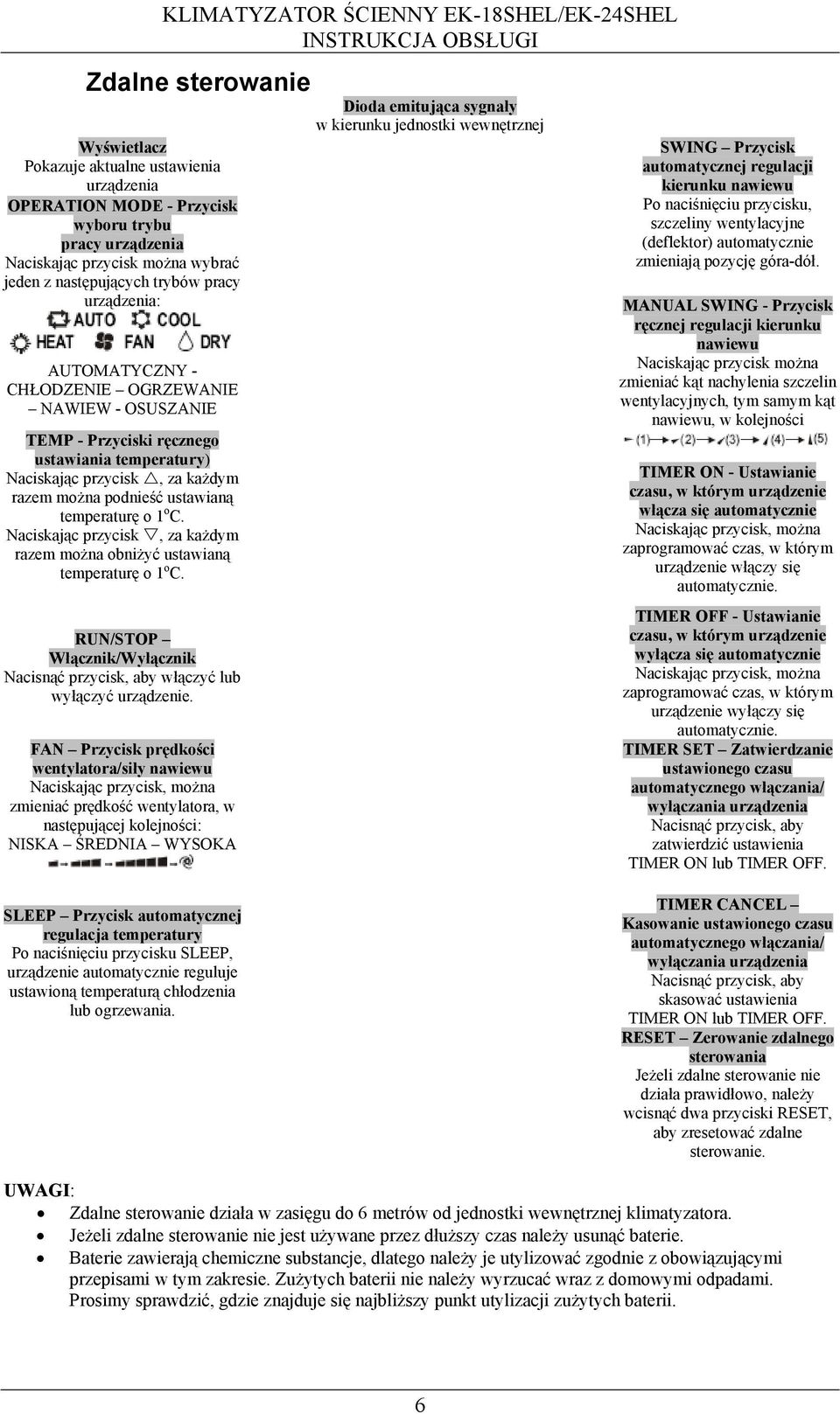 Naciskając przycisk, za każdym razem można obniżyć ustawianą temperaturę o 1 o C. RUN/STOP Włącznik/Wyłącznik Nacisnąć przycisk, aby włączyć lub wyłączyć urządzenie.