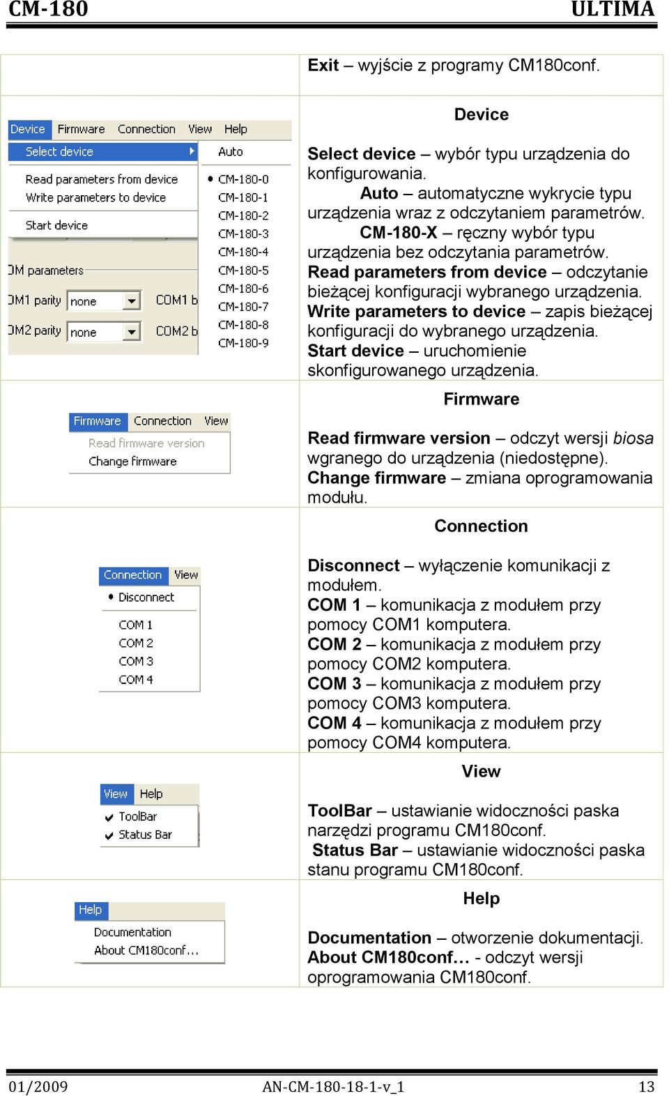 Write parameters to device zapis bieżącej konfiguracji do wybranego urządzenia. Start device uruchomienie skonfigurowanego urządzenia.