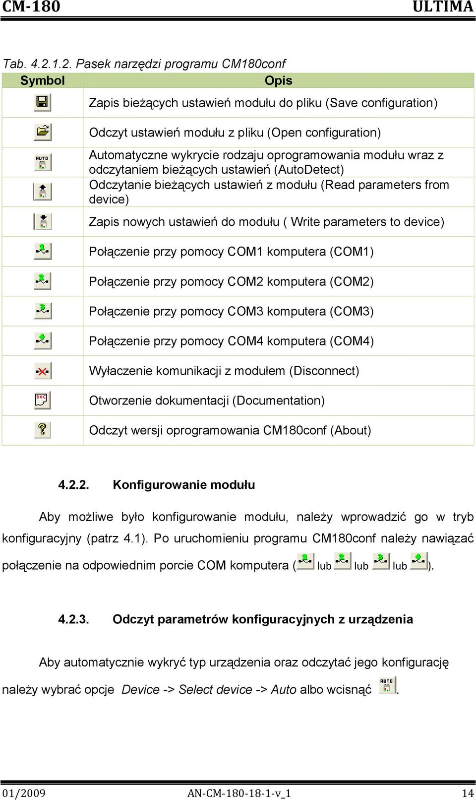 oprogramowania modułu wraz z odczytaniem bieżących ustawień (AutoDetect) Odczytanie bieżących ustawień z modułu (Read parameters from device) Zapis nowych ustawień do modułu ( Write parameters to