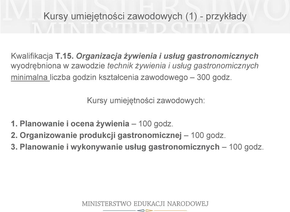 gastronomicznych minimalna liczba godzin kształcenia zawodowego 300 godz.