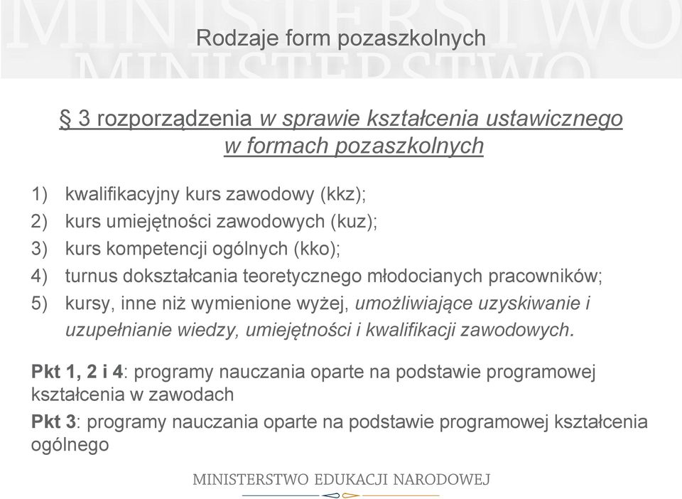 kursy, inne niż wymienione wyżej, umożliwiające uzyskiwanie i uzupełnianie wiedzy, umiejętności i kwalifikacji zawodowych.