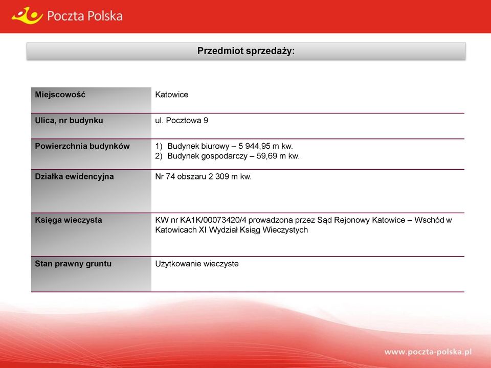 2) Budynek gospodarczy 59,69 m kw. Nr 74 obszaru 2 309 m kw.