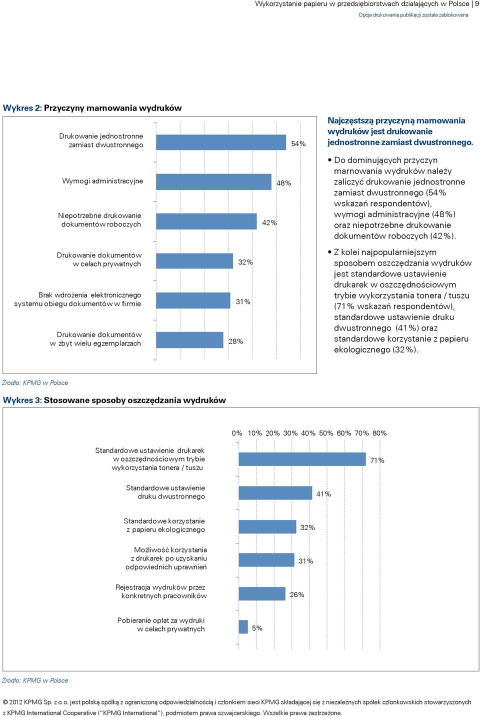 wielu egzemplarzach 32% 31% 28% 42% 48% 54% Najczęstszą przyczyną marnowania wydruków jest drukowanie jednostronne zamiast dwustronnego.