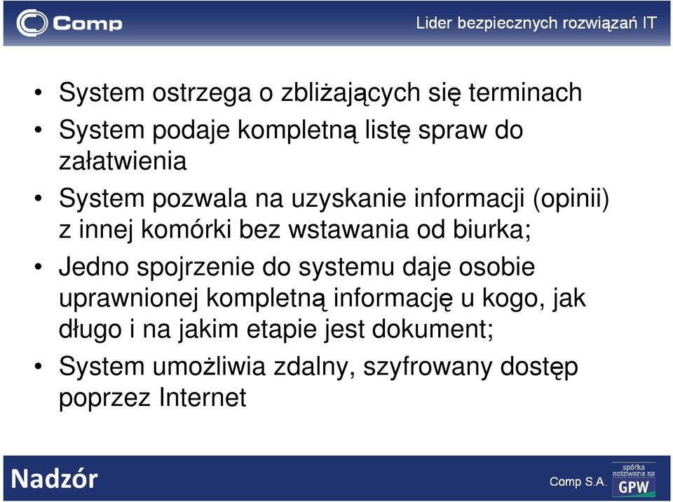 biurka; Jedno spojrzenie do systemu daje osobie uprawnionej kompletną informację u kogo, jak