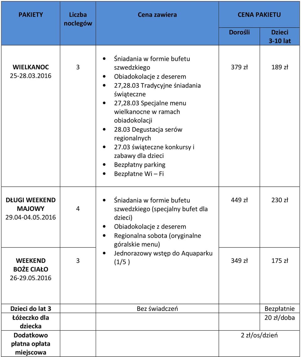 03 świąteczne konkursy i zabawy dla dzieci 379 zł 189 zł DŁUGI MAJOWY 29.04-04.05.