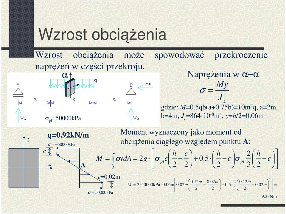 75b)=10m 2 q, a=2m, b=4m, J z =864 10-8 m 4, y=h/2=0.06m y c q=0.