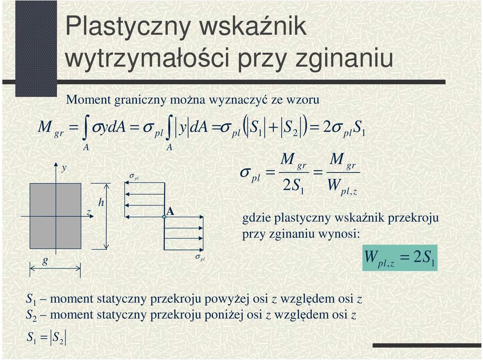plastyczny wskaźnik przekroju przy zginaniu wynosi: gr z W pl, z = 2S 1 S 1 moment statyczny