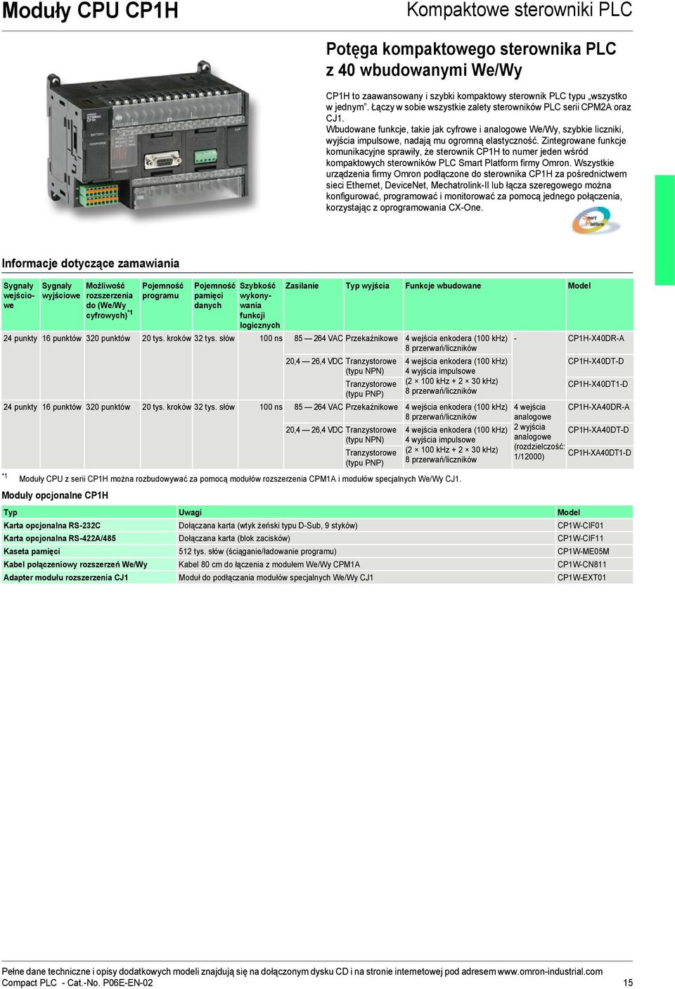 Zintegrowane funkcje komunikacyjne sprawiły, że sterownik CP1H to numer jeden wśród kompaktowych sterowników PLC Smart Platform firmy Omron.