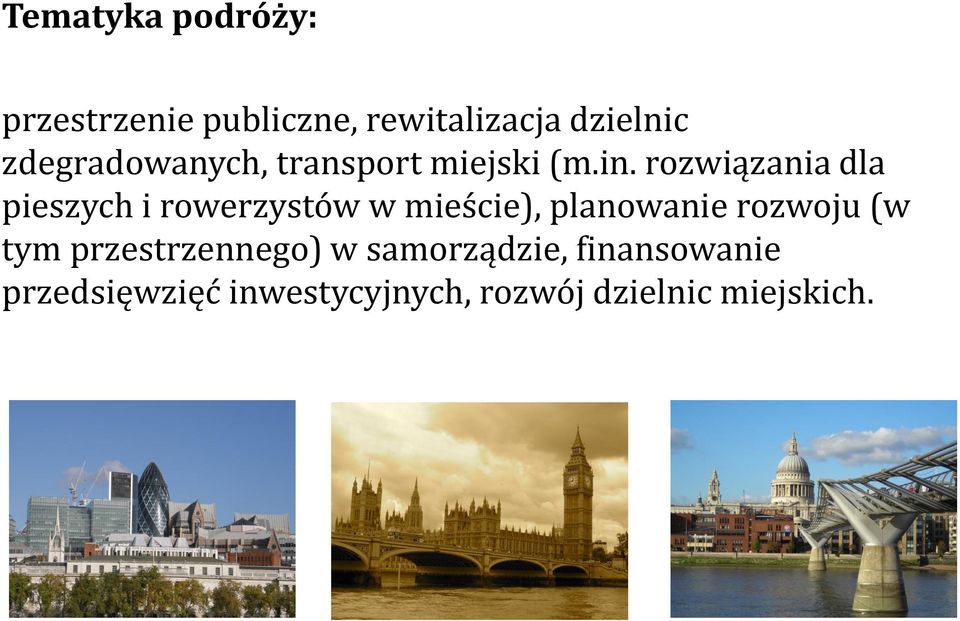 rozwiązania dla pieszych i rowerzystów w mieście), planowanie rozwoju