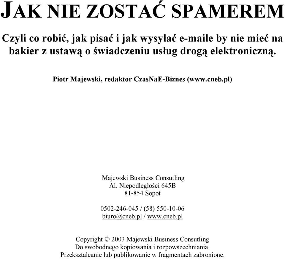 Piotr Majewski, redaktor CzasNaE-Biznes () Majewski Business Consutling Al.