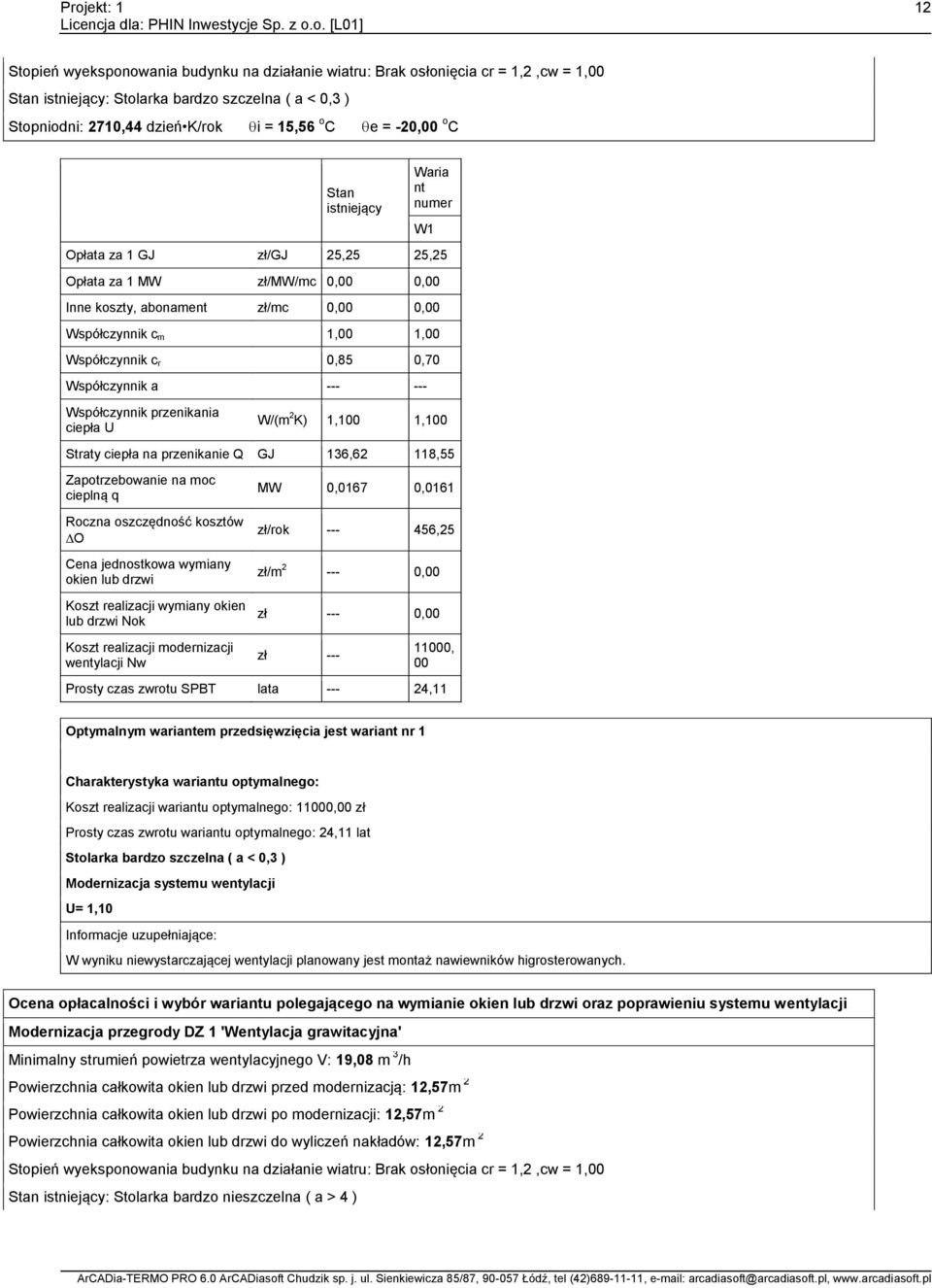 --- --- Współczynnik przenikania ciepła U W/(m 2 K),00,00 Straty ciepła na przenikanie Q GJ 36,62 8,55 Zapotrzebowanie na moc cieplną q Roczna oszczędność kosztów O Cena jednostkowa wymiany okien lub