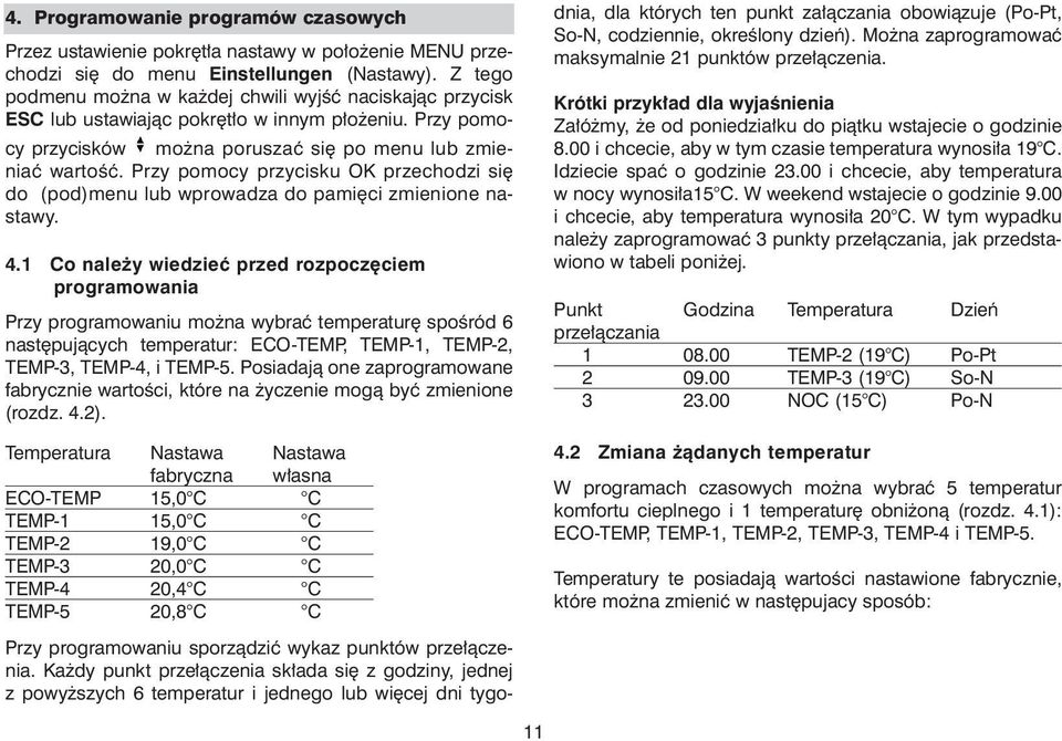 Przy pomocy przycisku OK przechodzi siê do (pod)menu lub wprowadza do pamiêci zmienione nastawy.