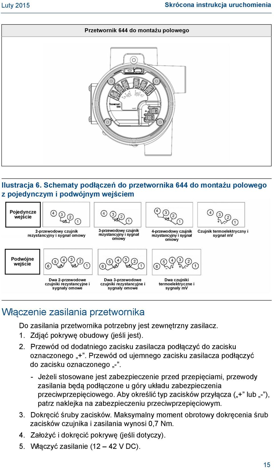 sygnał omowy 4-przewodowy czujnik rezystancyjny i sygnał omowy Czujnik termoelektryczny i sygnał mv Podwójne wejście Dwa 2-przewodowe czujniki rezystancyjne i sygnały omowe Dwa 3-przewodowe czujniki