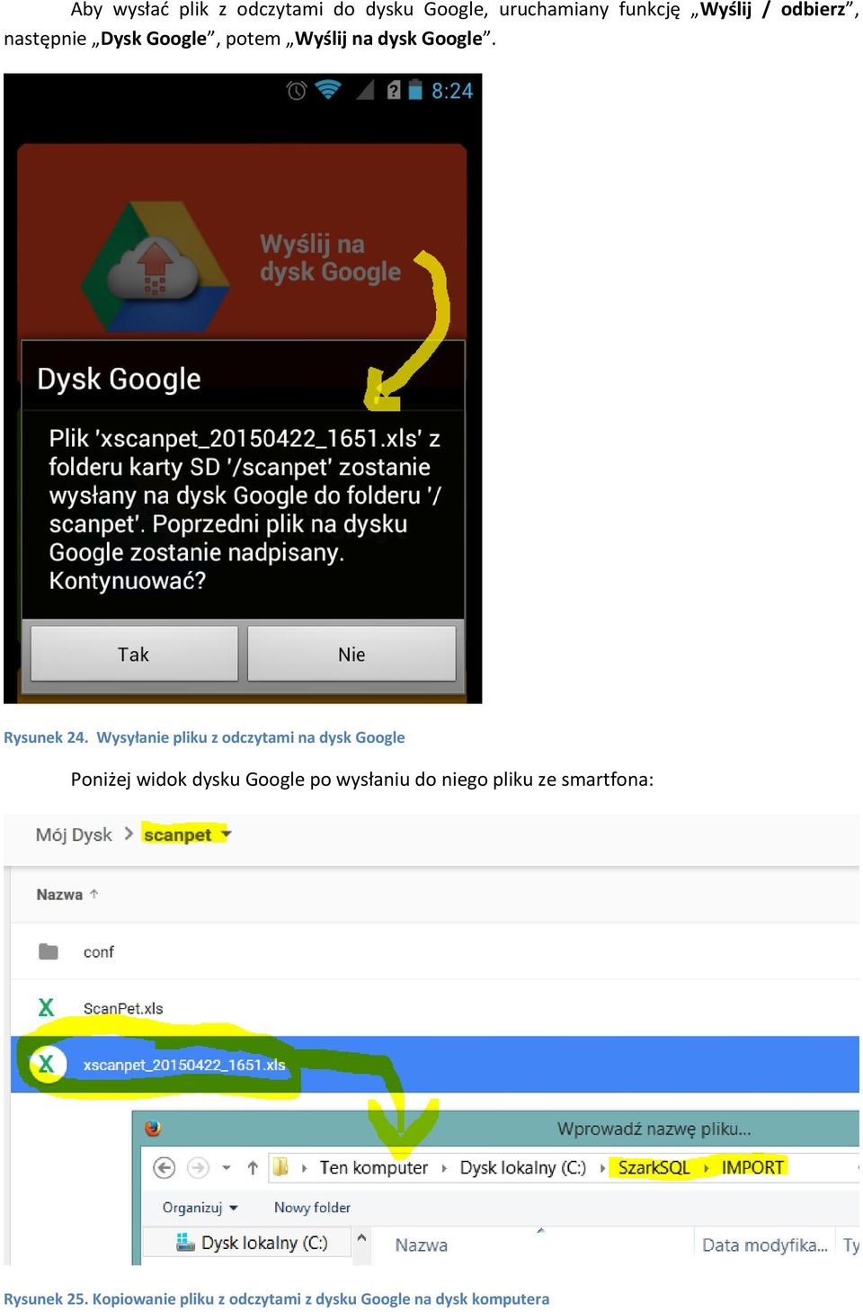 Wysyłanie pliku z odczytami na dysk Google Poniżej widok dysku Google po wysłaniu