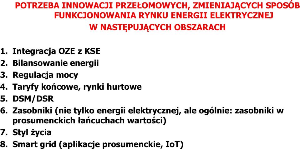 Taryfy końcowe, rynki hurtowe 5. DSM/DSR 6.