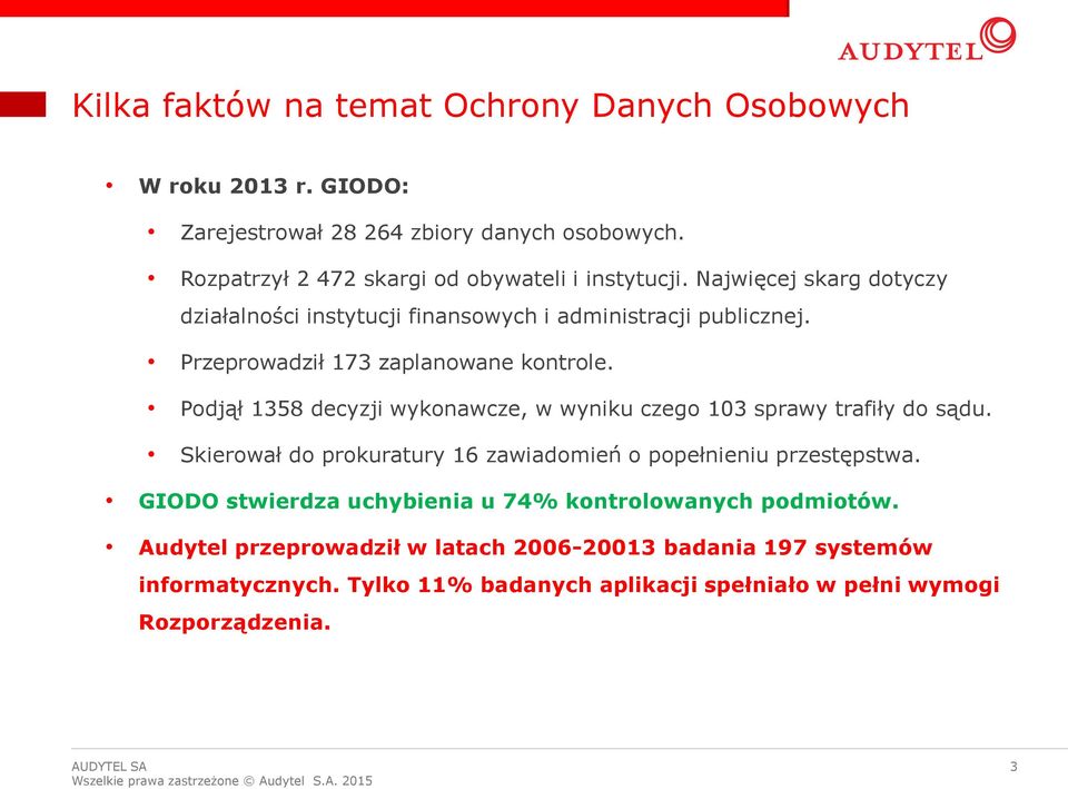 Przeprowadził 173 zaplanowane kontrole. Podjął 1358 decyzji wykonawcze, w wyniku czego 103 sprawy trafiły do sądu.
