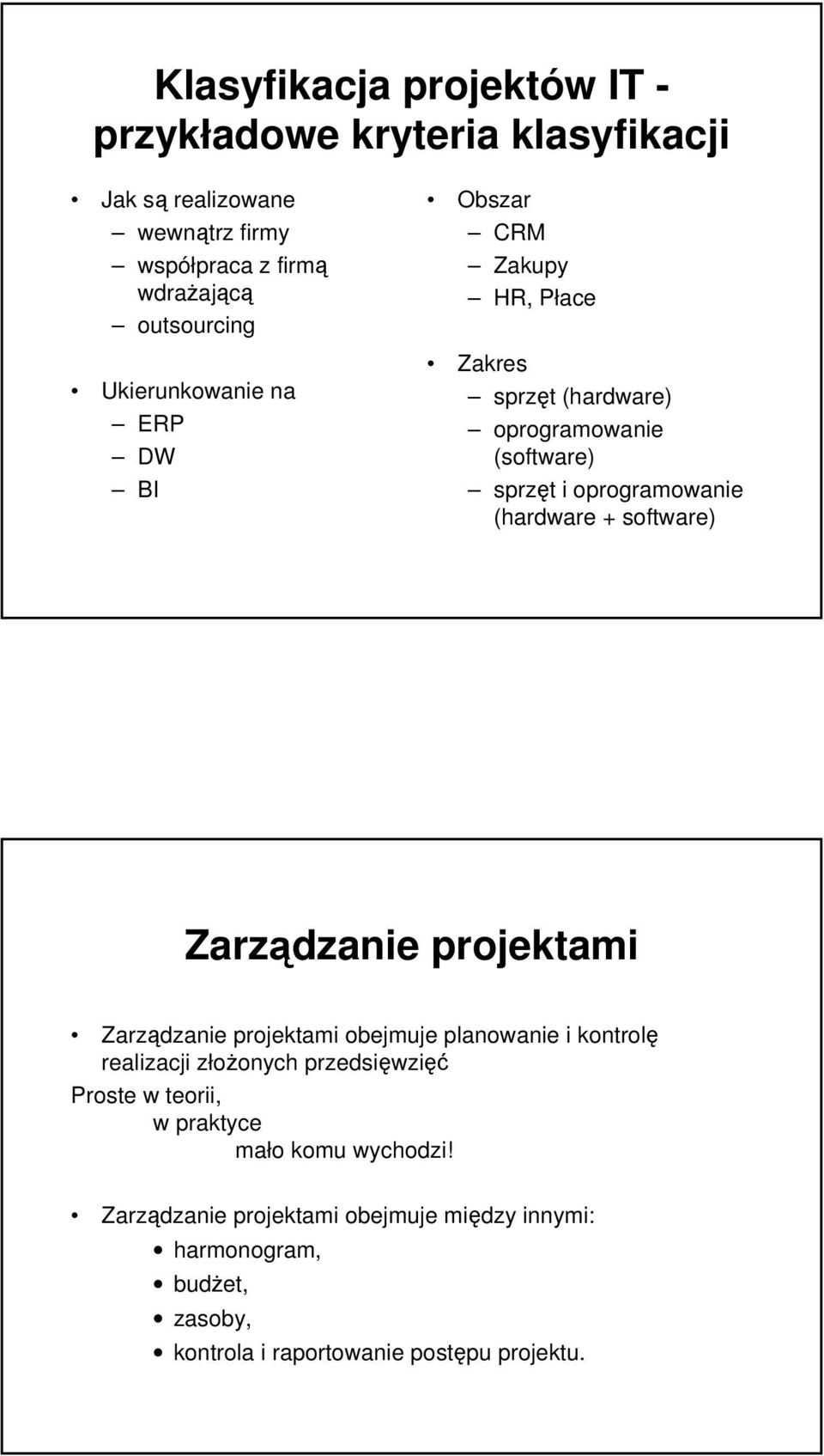 + software) Zarządzanie projektami Zarządzanie projektami obejmuje planowanie i kontrolę realizacji złożonych przedsięwzięć Proste w teorii,