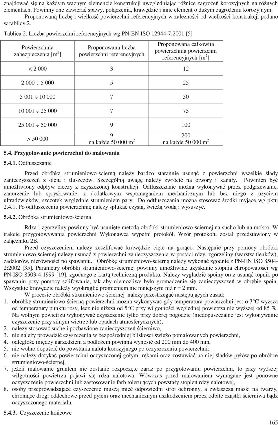 Proponowaną liczbę i wielkość powierzchni referencyjnych w zależności od wielkości konstrukcji podano w tablicy 2. Tablica 2.