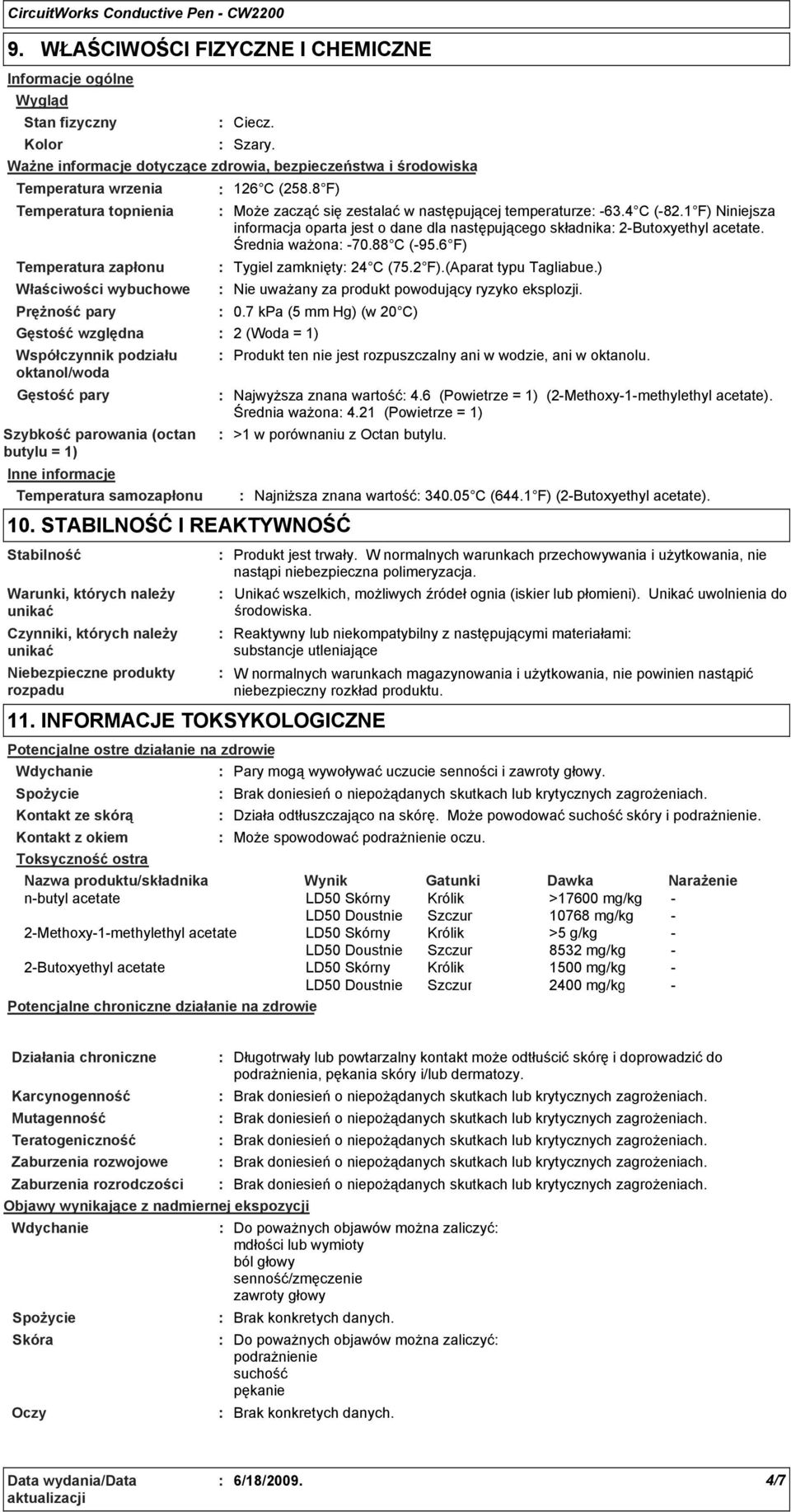 Ważne informacje dotyczące zdrowia, bezpieczeństwa i środowiska Inne informacje Warunki, których należy unikać Niebezpieczne produkty rozpadu 126 C (258.