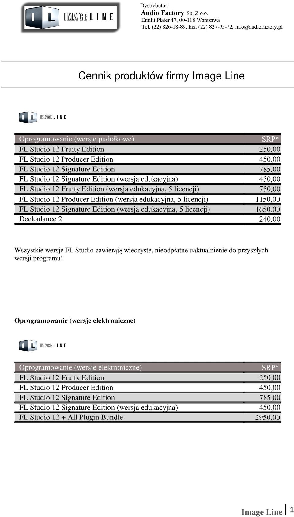 1150,00 1650,00 240,00 Wszystkie wersje FL Studio zawieraj ą wieczyste, nieodpłatne uaktualnienie do przyszłych wersji programu!